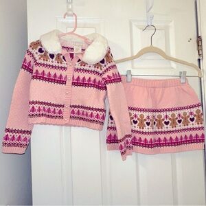 Cynthia Rowley pink two piece ginger bread sweater skirt set Girls size 5/6 EUC